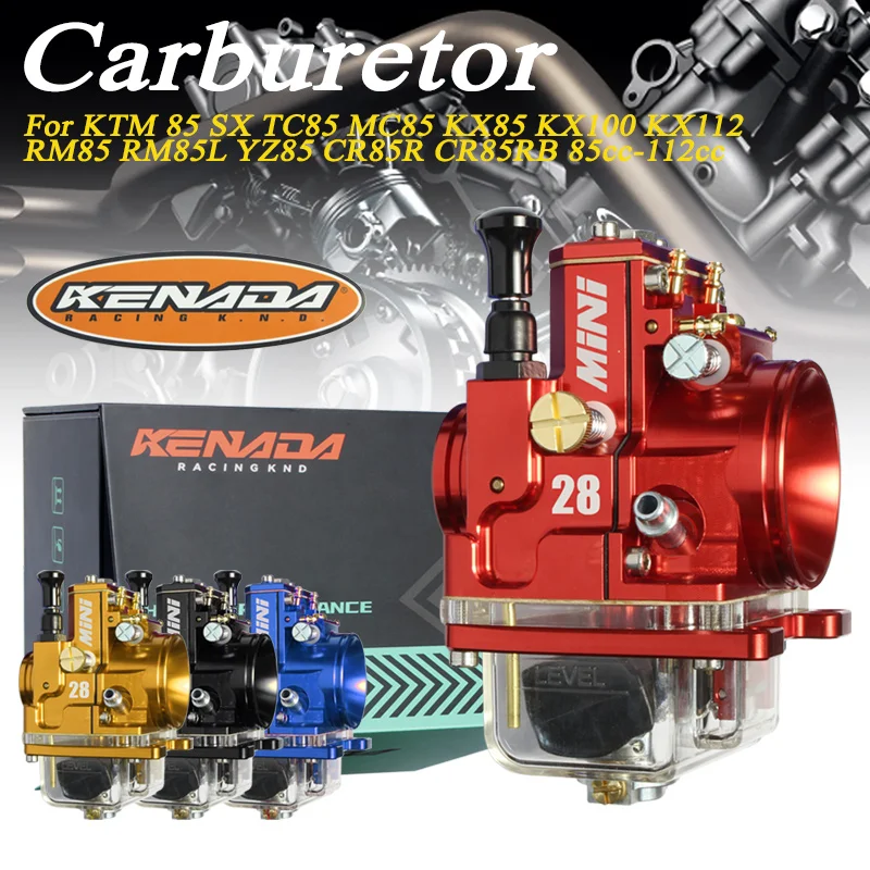 Фото Карбюратор KENADA RACING CNC Mini PWK с плоским дросселем и прозрачной чашей 28-34 мм, совместимый с TC/MC/KX/RM/YZ85 KX100/112 RM85L CR85R 85-112 куб. см. №1