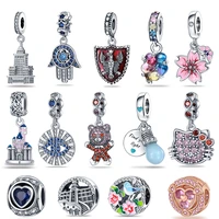 shiny cat bear castle charms beads fit original 925 silve pandora charm bracelet making diy fashion jewelry gifts