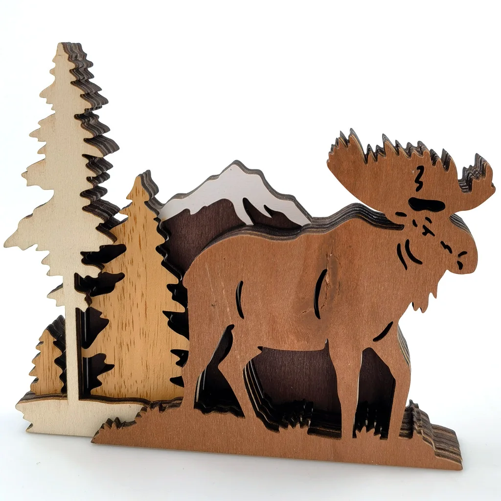 

Multi Layer 3D Wood Carving Art, 3D Forest Animal Wood Crafts Home Furnishing Wall Carving Decorations