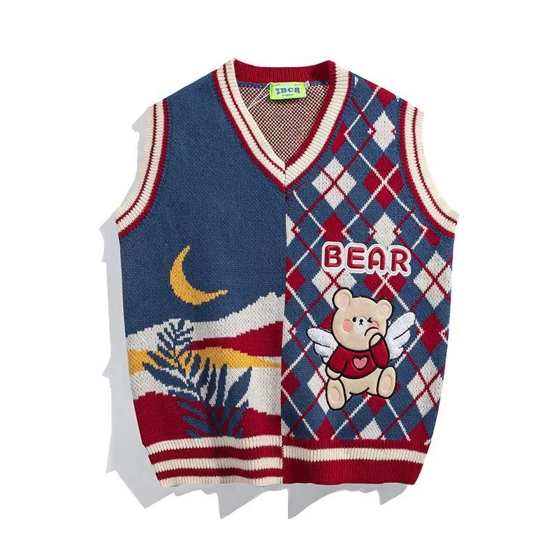 

Мужской вязаный жилет-рубашка MS, осенне-зимний свободный свитер без рукавов с V-образным вырезом, мужской жилет, Свободный жилет в стиле порта, зима