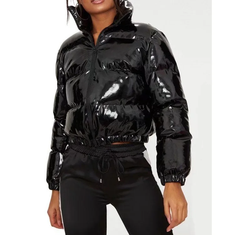 2022 Autumn and Winter New Women's Cotton-Padded Clothes Bright Color Metal Short Women's Cotton-Padded Jacket Women Hip Pop