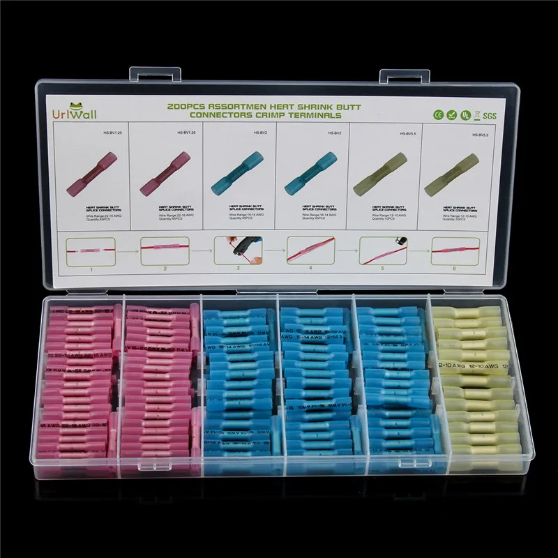 

200/120/100pcs Waterproof Heat Shrink Butt Connectors Electrical Wire Splice Cable Crimp Terminals Connectors AWG 22-10 Kit
