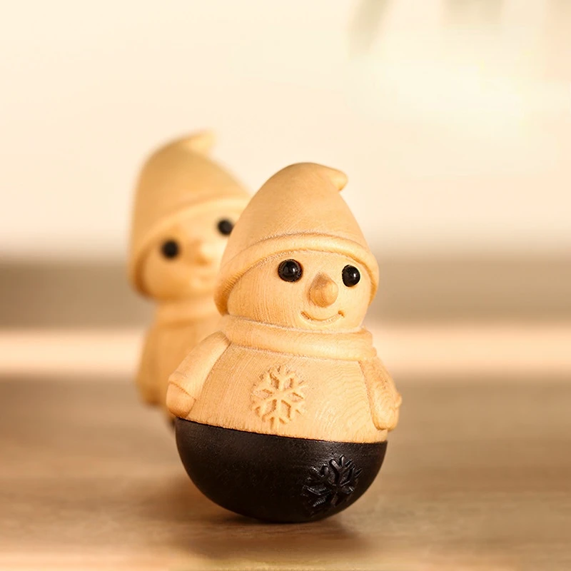

Solid Wood Handmade Snowman Tumbler Ornaments Desk Living Room Children's Room Decorations Handicrafts Gifts for Children