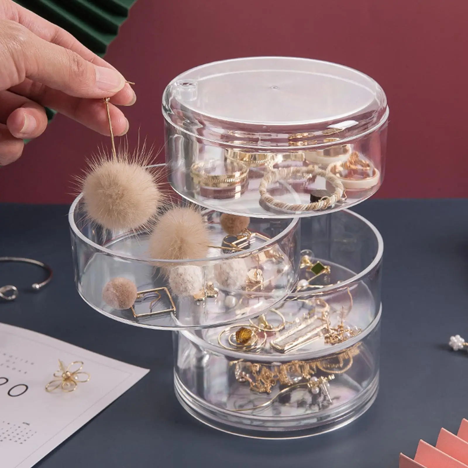 

Jewelry Organizer Box, Rotating Portable Transparent Storage Tray for Travel
