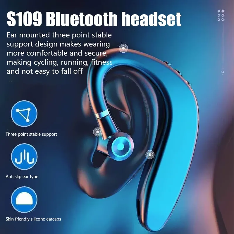 Фото S109 Беспроводные Bluetooth универсальные наушники-крючки Спортивная деловая гарнитура с одним ухом Наушники громкой связи с микрофоном №2