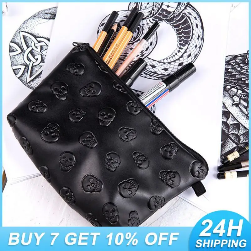 

Косметичка с черепом, Черный дорожный органайзер, сумка для хранения из искусственной кожи, модная косметичка для ванной комнаты, безвкусная сумка для туалетных принадлежностей
