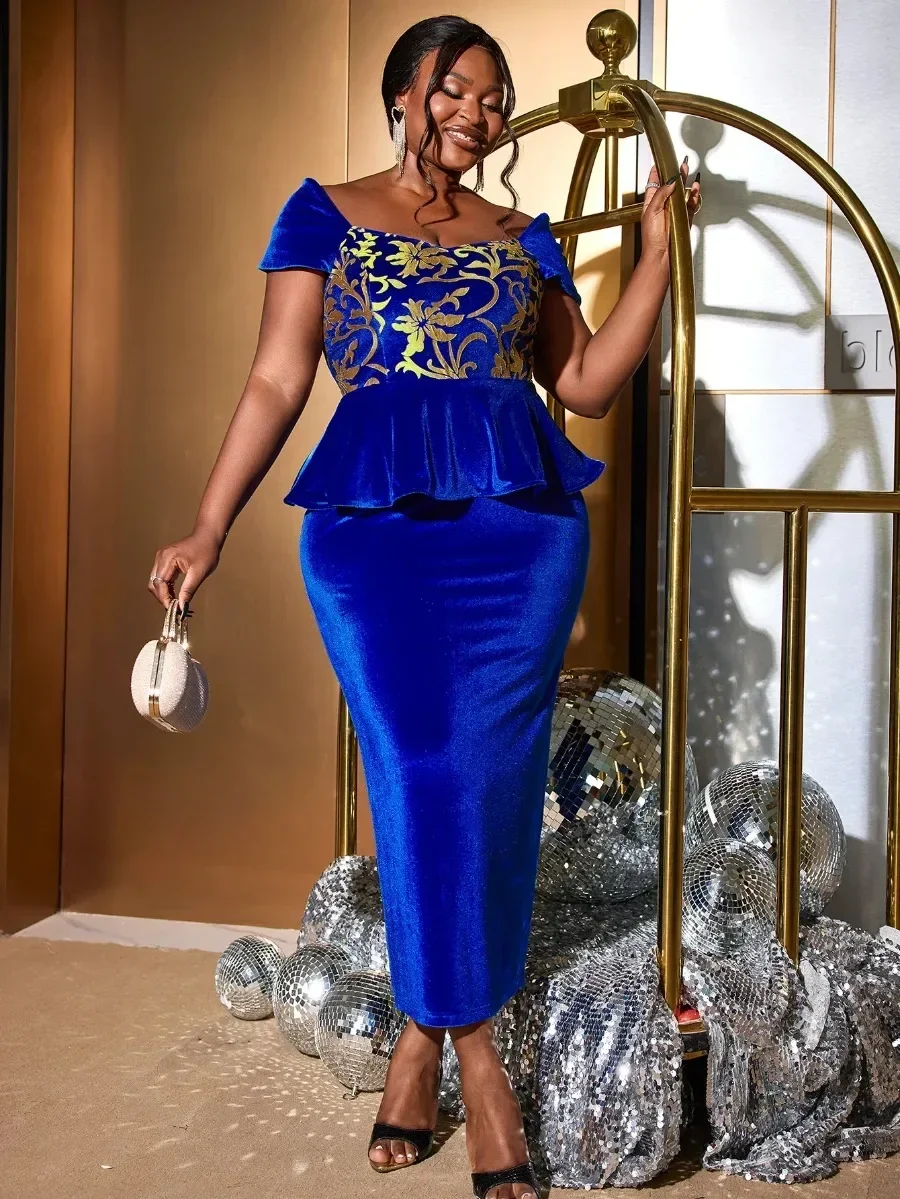 Женское винтажное бархатное длинное платье с открытыми плечами и баской