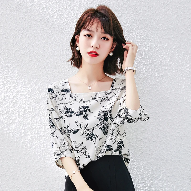 

Женская шифоновая блузка с принтом, свободная рубашка, летний Повседневный Топ с коротким рукавом, модная женская одежда в Корейском стиле, ...