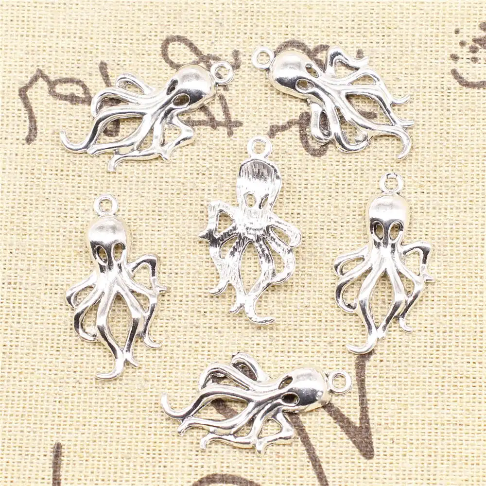 

Очаровательные Подвески для ногтей в виде осьминога, аксессуары 17x31 мм, античное серебро, 20 штук