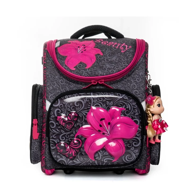 Cartoon Backpack for Children Girls Floral Backpacks Orthopedic School Bags Student Fold Satchel Mochila Infantil