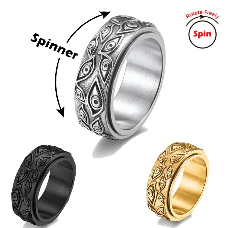 

New Style Rotatable Stainless Steel Ring, Retro God’s Eyes, Irregular Carving, Men’s Ring, Party Jewelry Gift (size: 7-13)