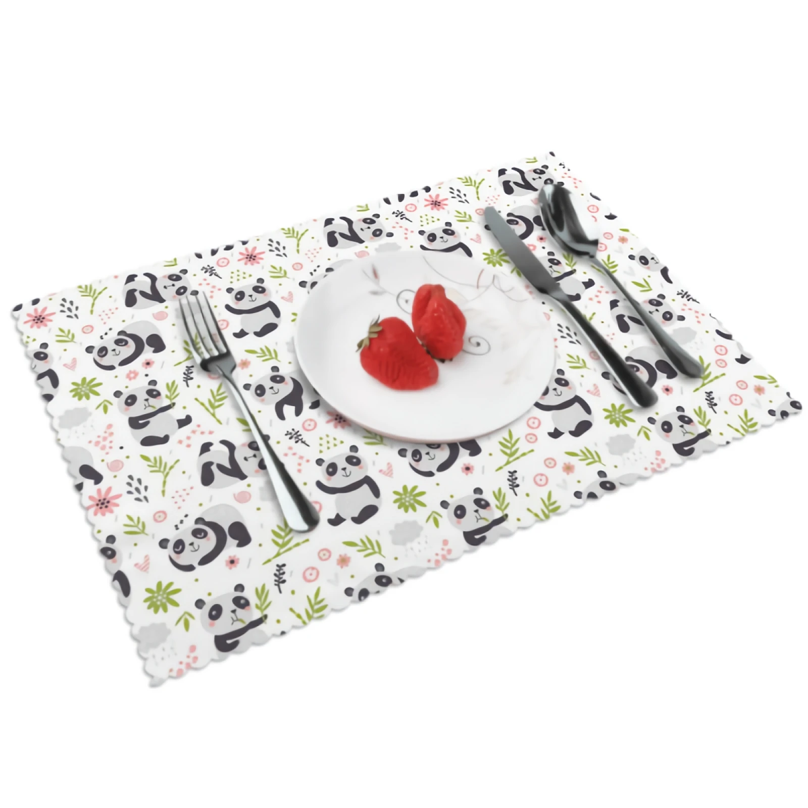 

Cute Panda Placemats for Dining Table Set of 4 Washable Place Mat Funny Animals Polyester Kitchen One Size