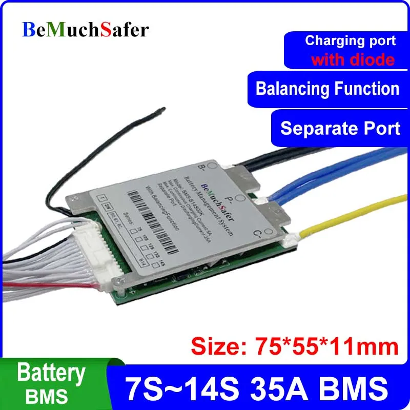 

BeMuchSafer 13S 14S 30A 35A Battery BMS 7S 10S 12S 35A BMS 24V 36V 43.2V 48V 52V PCM With Balancing Function for DIY E-Bike