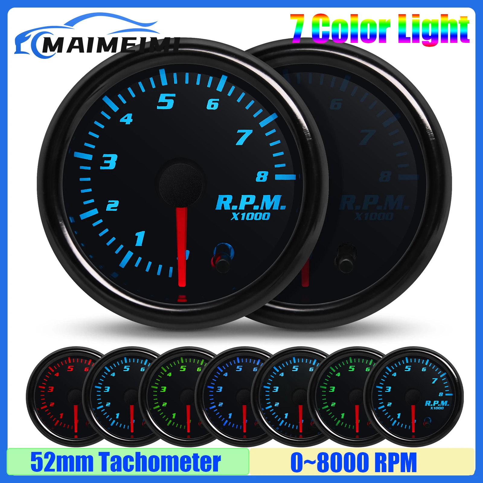 Автомобильный Тахометр с дымчатой линзой 0-8000 об/мин 52 мм для 1-8-цилиндрового