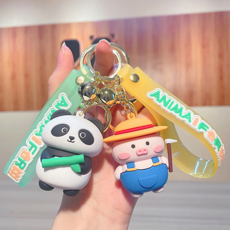 

Cartoon Animal Keychain Kawaii Piggy Puppy Panda Doll Keyring Fashion Girl Backpack Hanging Decoration Accessories Gift for Kids