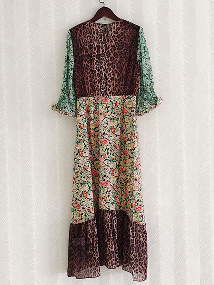 

Женское богемное платье с коротким рукавом и леопардовым принтом, винтажные элегантные длинные платья контрастных цветов в стиле пэчворк с...