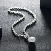 hot new 925 stamp silver color jewelry 18 inch fine crystal heart key necklace for women christmas gifts party wedding