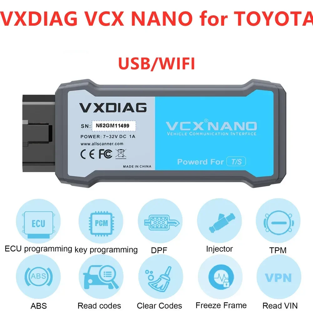 

VXDIAG VCX NANO OBD2 Диагностический инструмент Wi-Fi/USB Полный системный сканер Программирование кодирования ECU SAE-J2534 для автомобилей разных брендов