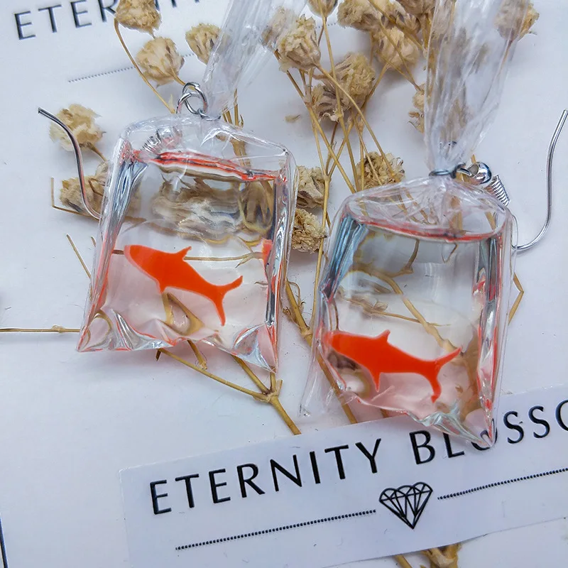 

1 Pair Cartoon Resin Goldfish Imitation Water Bag Shape Charm Earrings Funny Cute Water Pouch Jewelry DIY Handmade