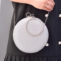 2022 silver diamond evening bag womens luxury designer rhinestone round handbag bride wedding purse dress clutch shoulder bag