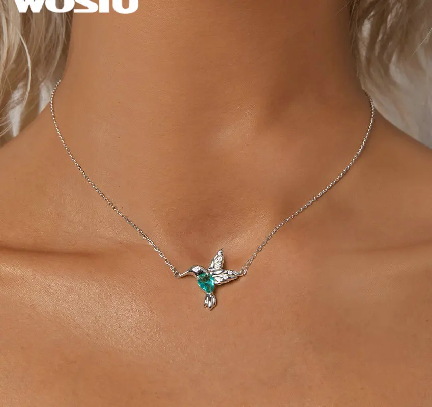 WOSTU оригинальный колье Колибри из стерлингового серебра 925 пробы с зеленым