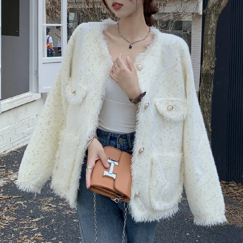 

Chic Tassel Mink Velvet Jacket For Women Long Sleeves Fashion Top 2022 Autumn Winter Female Fashion Clothes H352