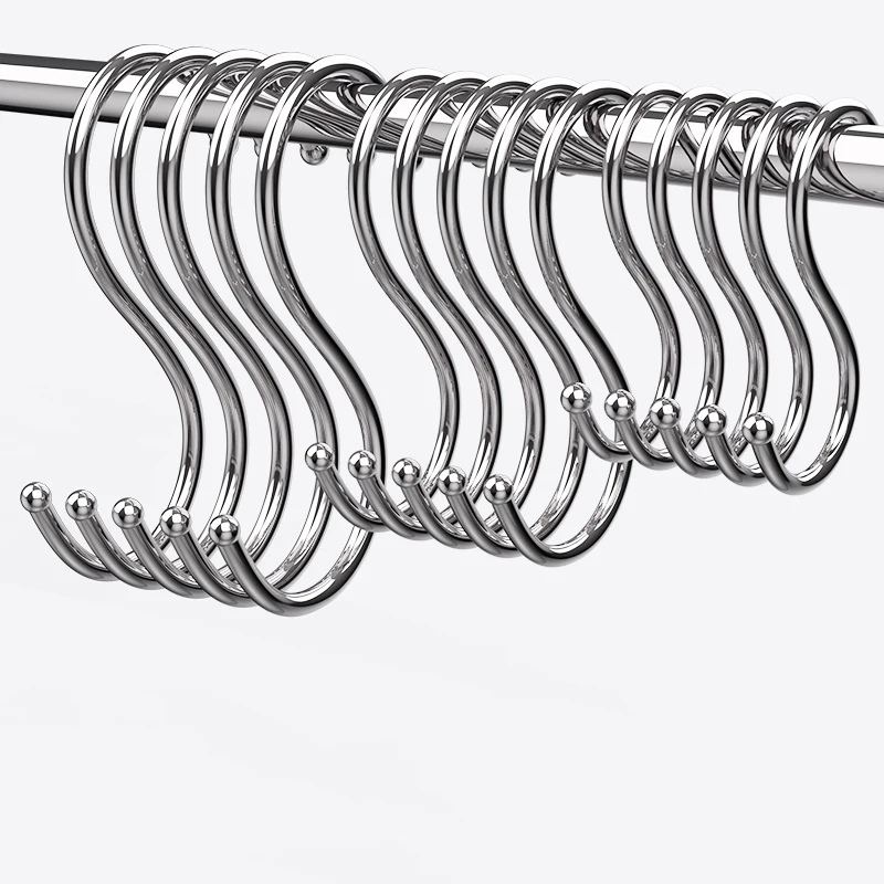 

1/20PCS Hanging Hooks S Hook Kitchen Bathroom Towel Hooks Silver Stainless Steel Hanging Hook Kitchen Storage And Organization