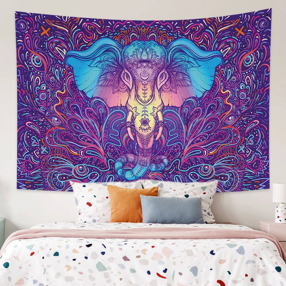 

Psychedelic Tapestry Wall Hanging Trippy Elephant Indian Mandala Myth Cloth Witchcraft Aesthetic Room Decor Art Home Decoration