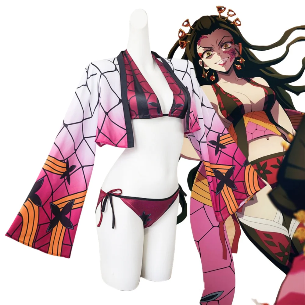 Аниме Arc Daki Косплей Купальники Kimetsu No Yaiba Комплект бикини с крышкой Купальник