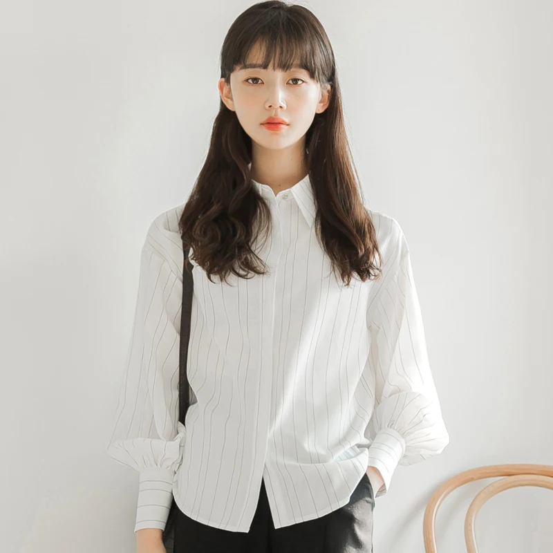 Striped White Shirt Women'S Long Sleeve 2023 Spring And Autumn New Korean Versatile Casual Slim Top Professional Bottoming