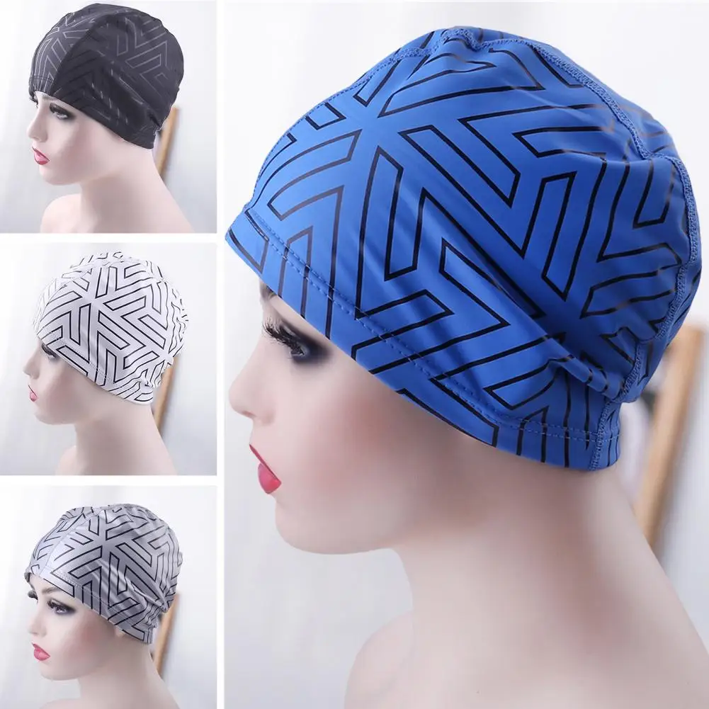 

Geometric Print Shrinkable Trim Comfortable Unisex Swimming Hat Adult Ear Protection Swimming Pool Hat Swimming Accessories
