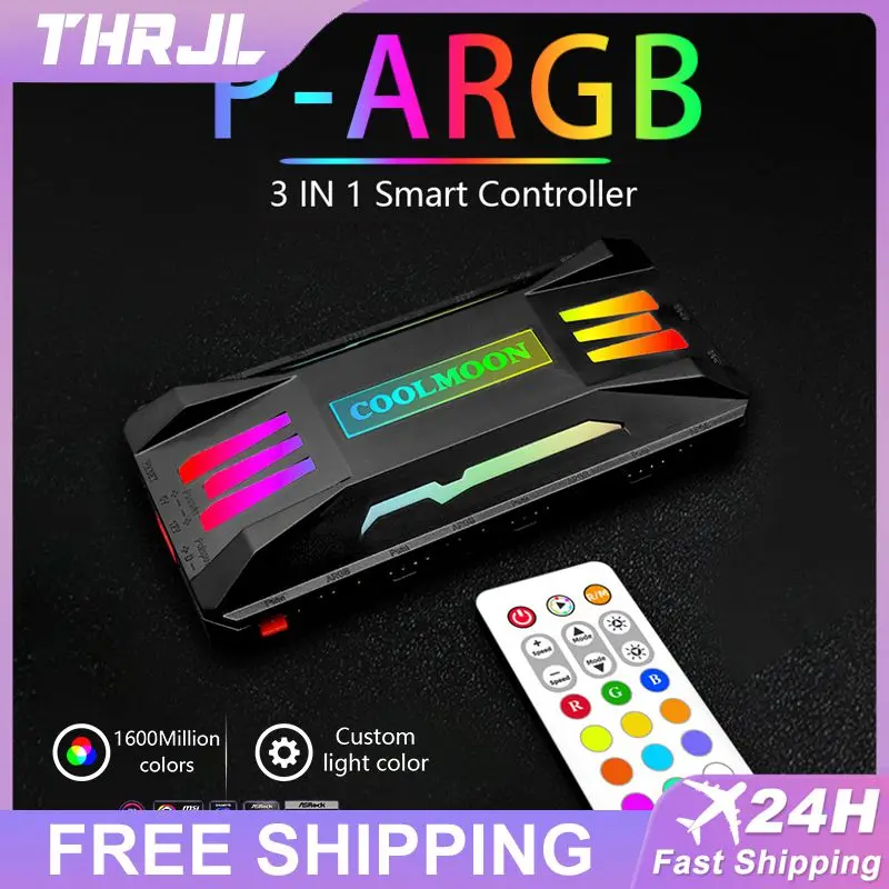 

Newest Arrival COOLMOON ARGB Controller 4Pin PWM 5V 3Pin ARGB Cooling Fan Smart Remote Control For PC Case Chassis Radiator