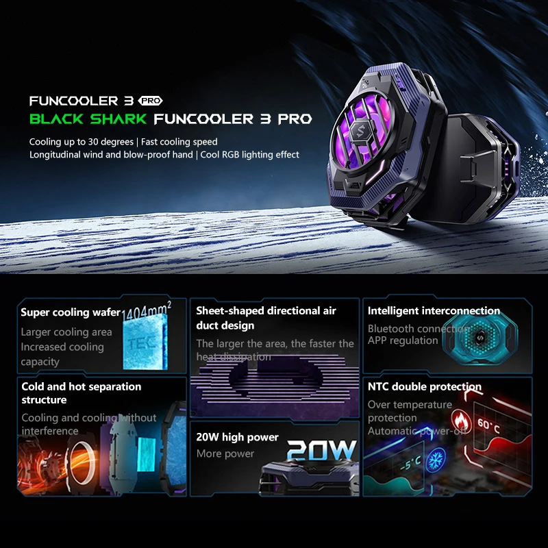 Вентилятор охлаждения Black Shark FunCooler 3 Pro с RGB подсветкой устройство для быстрого