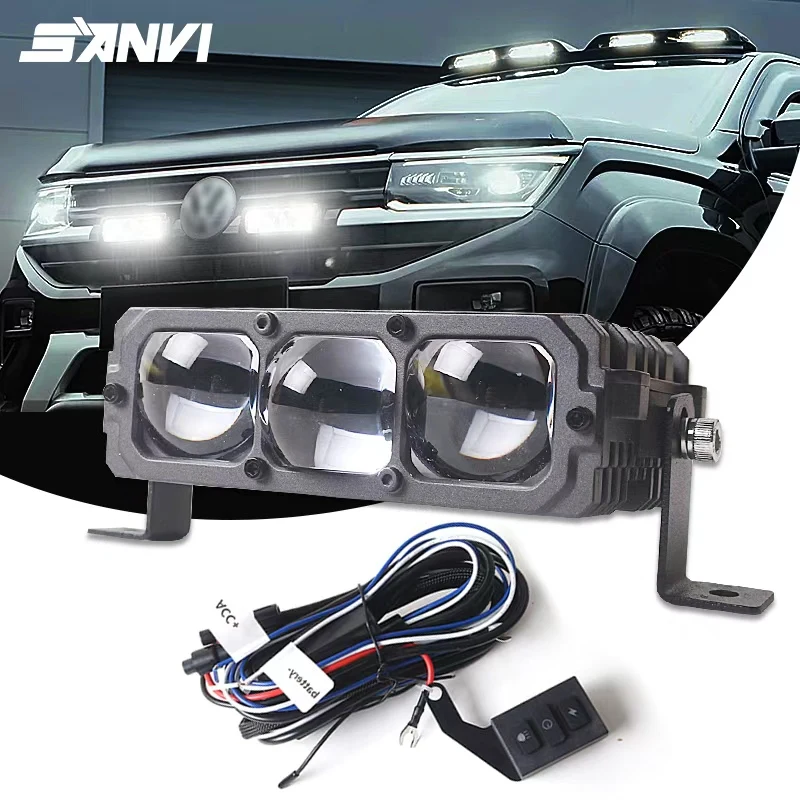 Фото Светодиодная проекционная фара SANVI 4.5'' Bi LED с 3 линзами, 75Вт, 5500К, для внедорожников, мотоциклов, квадроциклов. №1