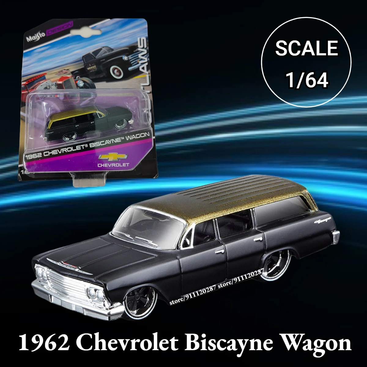 

Maisto 1:64 Miniature Vintage Car Model, 1962 Chevrolet Biscayne Wagon Scale Replica Diecast Vehicle Collection Toy for Boy