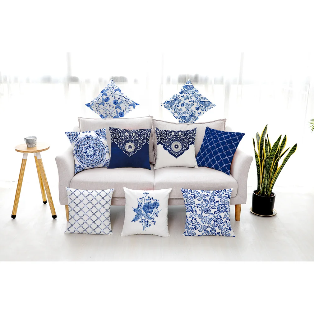 

Blue and white porcelain Printed Pattern Cushion Cover Home Living Room Sofa Car Decoration Throw Pillow Cover