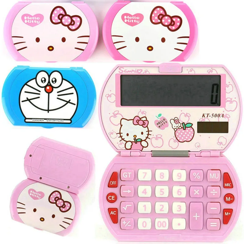 

Kawaii Sanrio Hello Kitty Doraemon Cartoon Mini Solar Energy Clamshell Palm Calculator Stationery Portable Work Student Supplies