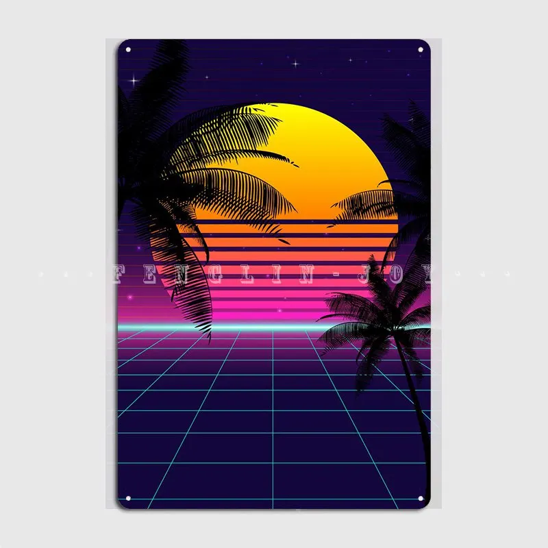 

Synthwave Sunset Classic Metal Sign Cinema Kitchen Kitchen Classic Plates Tin Sign Poster