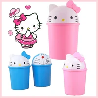 kawaii hello kitty mini desktop bin trash can tube with cover anime doraemon refuse bin bedroom garbage can office desk dustbin