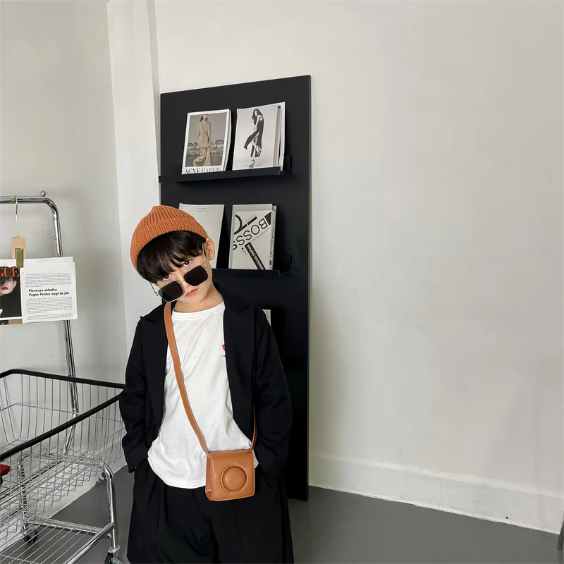 Mini Camera Crossbody Bags for Children Purses and Handbags Flap Pu Leather Boys Girls Shoulder Bag Cute Chain Square Kids Bag