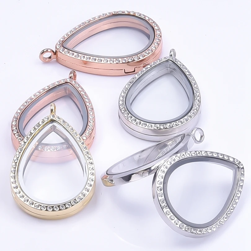 

Water Drop Shaped Rhinestone Geometric Locket Charms For Jewelry Making Bulk Handmade Necklace Keychain Accessories DIY Pendants