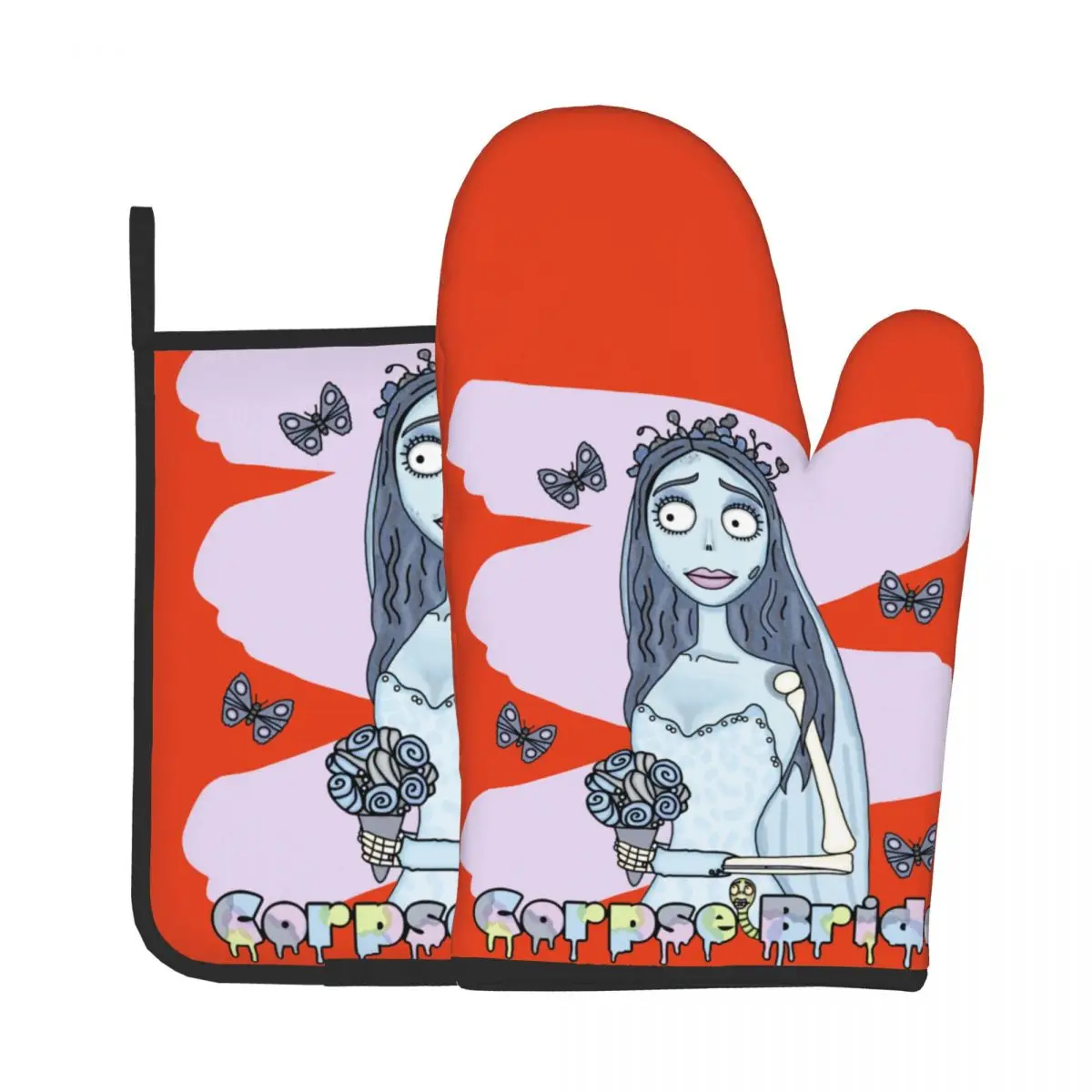 

Corpse Bride Emily Potholder Pad Kitchen Baking Oven Cooking Gloves Microwave Insulation Mat Oven Mitts Polyester Gloves
