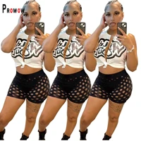 prowow y2k style women clothing set paperclip white vest hollow out shorts two piece suits 2022 new summer skinny lady outfits