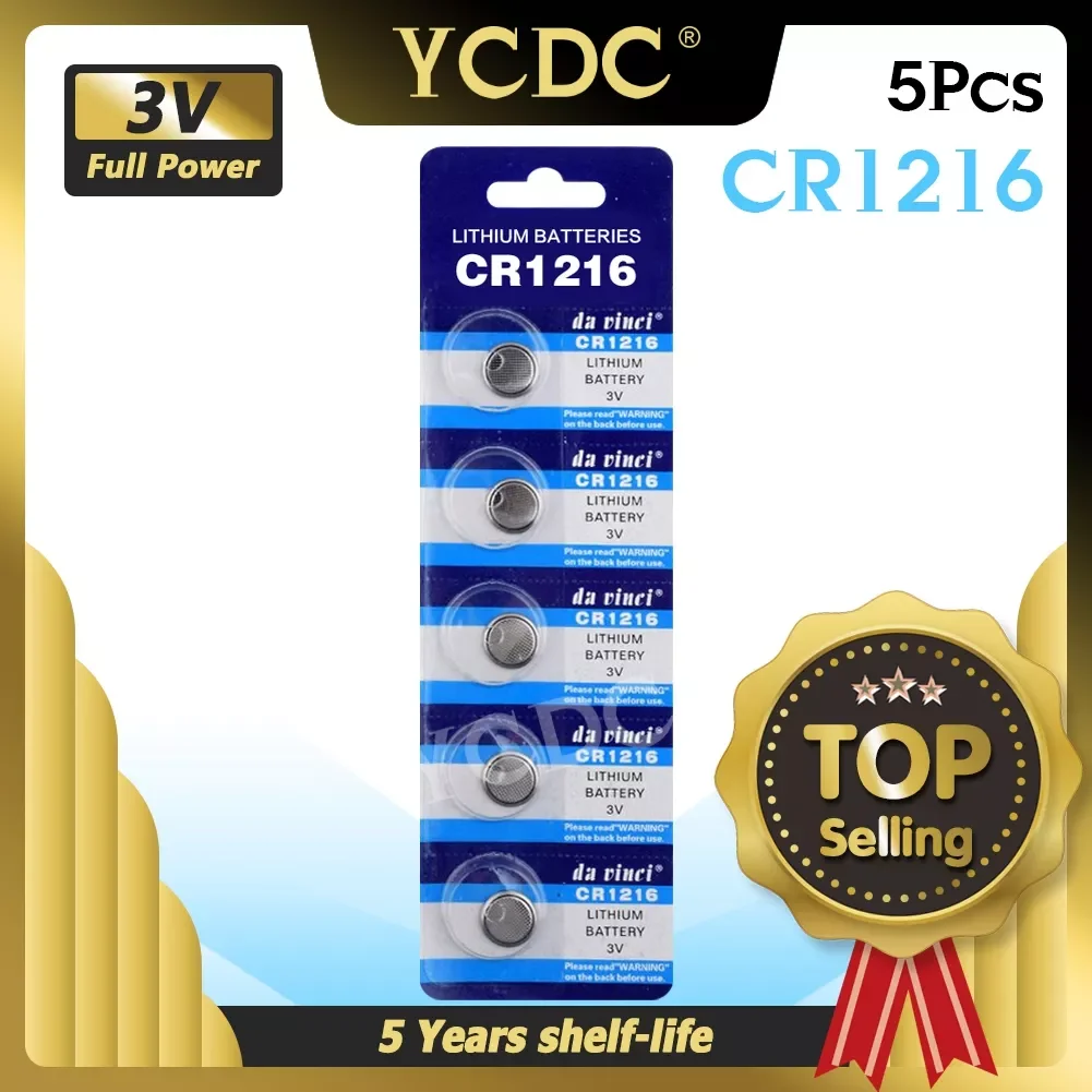 

NEW 5pcs/pack CR1216 Button Batteries DL1216 BR1216 Cell Coin Lithium Battery 3V CR 1216 5034LC For Watch Electronic Toy Remote