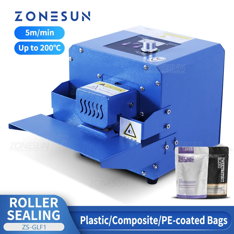 ZONESUN Portable Bag Sealer Roller Sealing Machine Aluminum Foil Composite Plastic Film PE Coated Paper Food Packaging ZS-GLF1