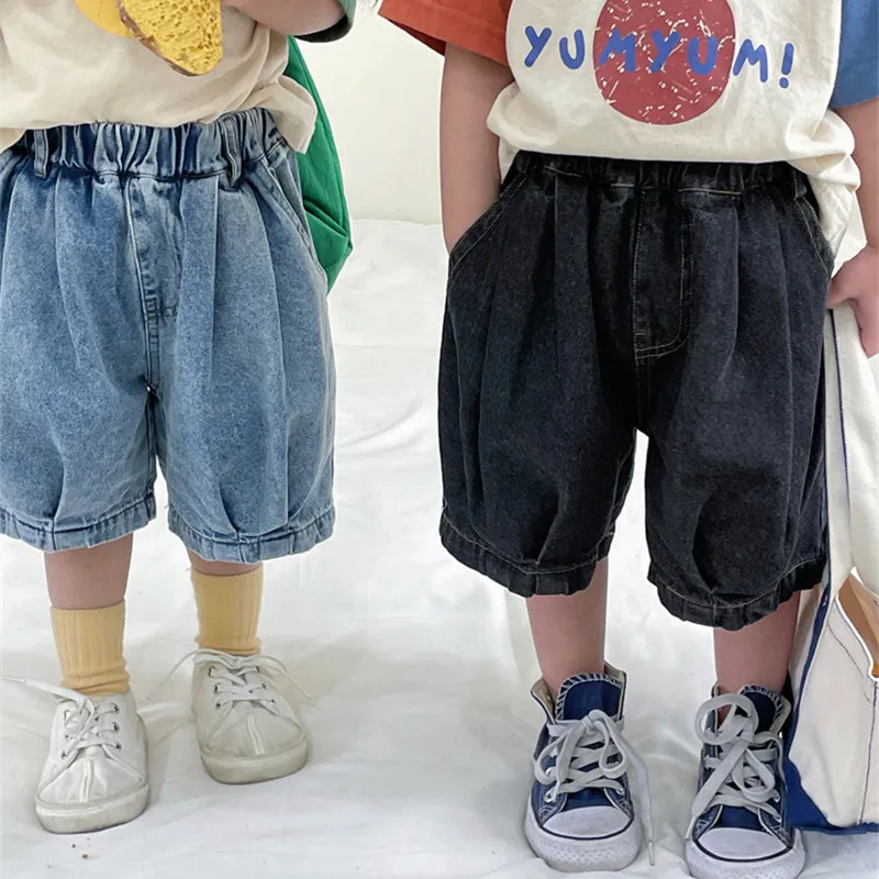 

Summer Kids denim Middle pants Boys and girls soft loose knee length pants