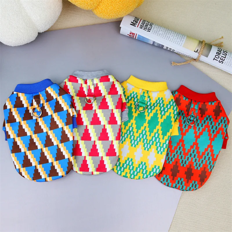 

Pet Hoodie Autumn and Winter New Stair Lattice Can Pull Thicker Version of Milk Silk Composite Fabric Dog Hoodie
