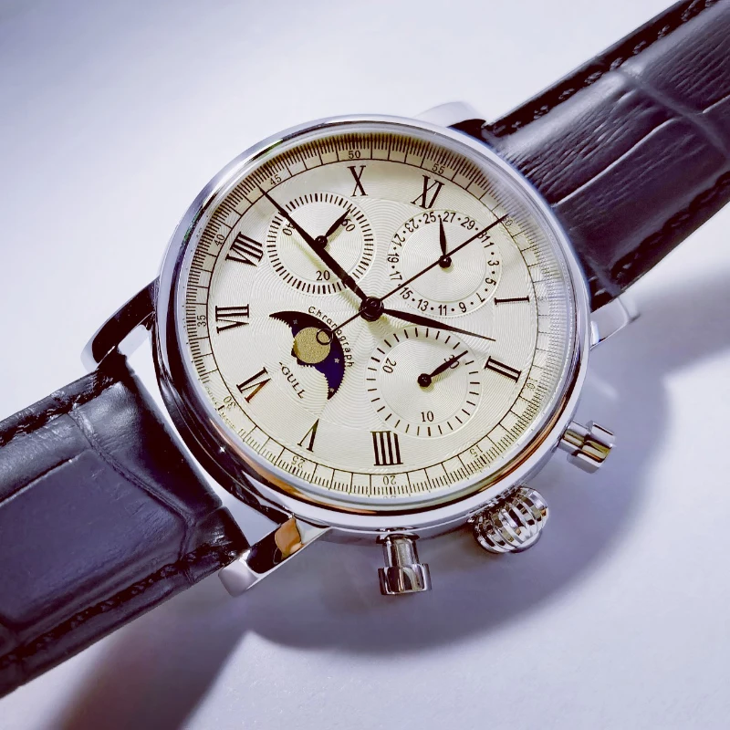 

Men's Watch Multi-Functional Chronographe Stainless Steel Sapphire Waterproof Moon Phase Wrist Watch for Men Replica Pilot Watch