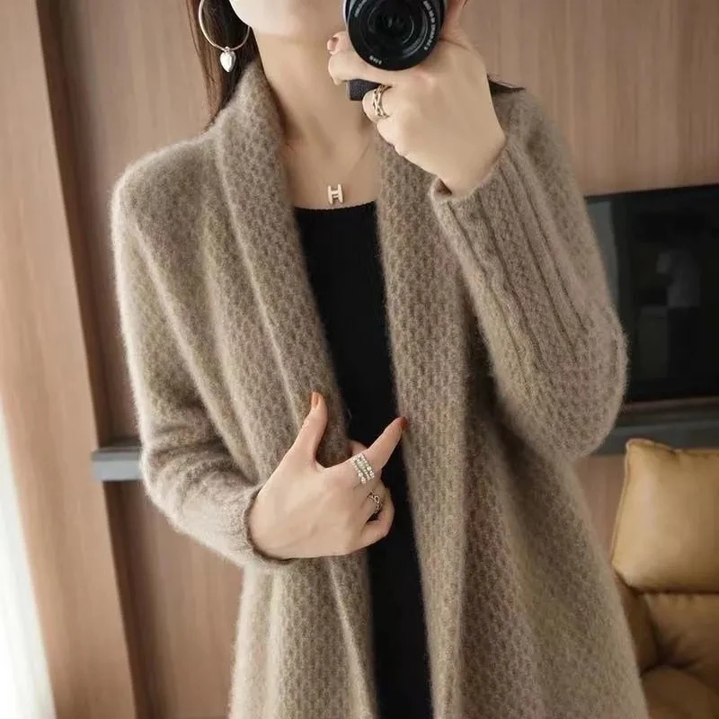 Fashion Cardigan Knitted Sweater Women Clothes Autumn Winter New Long Sleeves Jacket Mid-Length Vintage Knitwear Female G2128