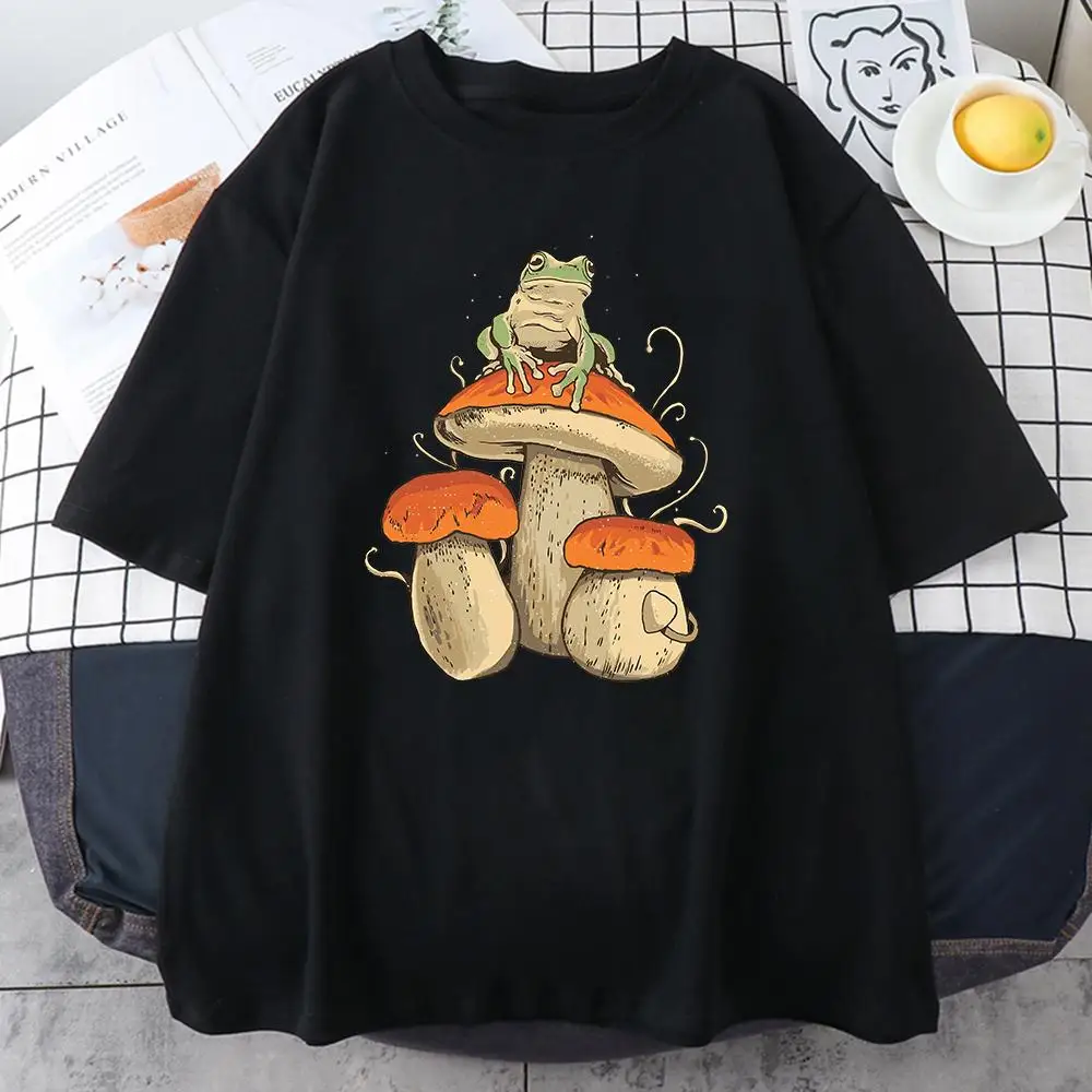 

Cottagecore Aesthetic Mushroom Dark Academia Frog New Male Tshirts Sweat T-Shirt Summer Tops Cotton Hip Hop Oversize Men Clothes